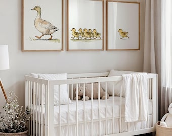 Mother Duck and Ducklings Nursery Print Set | Watercolor Farm Animal Wall Art