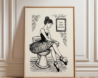 Ballerina Bathroom Wall Art, Funny Toilet Print, Ballet Home Decor, Quirky Gift for Dancer