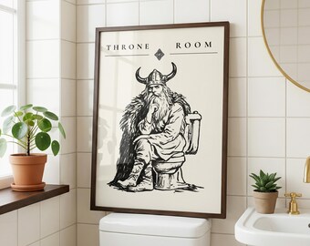 Viking on Toilet Wall Art | Funny Bathroom Print, Quirky Restroom Poster (Unframed)