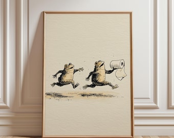 Funny Frog Bathroom Print, Quirky Toilet Wall Art, Cottagecore Powder Room Decor