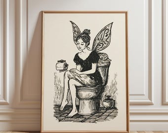Fairy Bathroom Wall Art, Funny Toilet Decor, Whimsigoth Powder Room Art, Whimsical Restroom Print