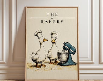 Farmhouse Kitchen Decor, Baking Wall Art Print, Rustic Duck Bakery Poster