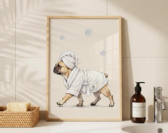 French Bulldog Bathroom Print, Funny Frenchie Wall Art, French Bulldog Gift for Dog Lovers