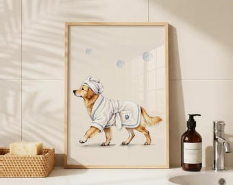 Golden Retriever Bathroom Print, Funny Dog Wall Art, Golden Retriever Gifts for Dog Lovers