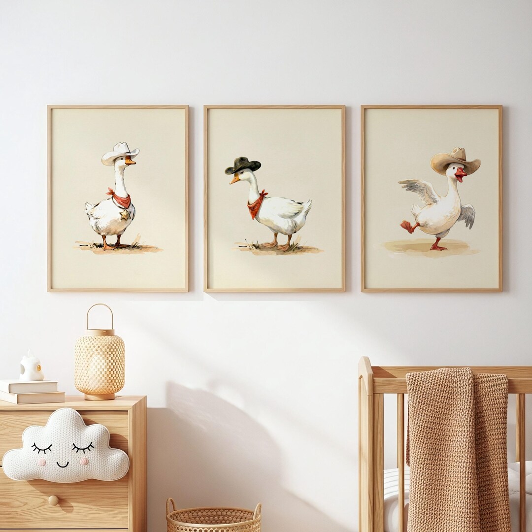 Silly Goose Nursery Wall Art Set of 3 | Cowboy Goose Prints | Western ...