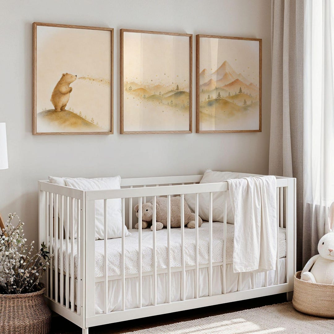 Bear Mountain Nursery Wall Art Set of 3, Neutral Woodland Decor ...