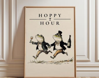 Funny Frog Bar Cart Art, Quirky Home Bar Decor, Kitchen & Dining Print