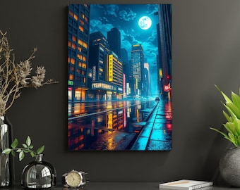 Anime Cyberpunk Cityscape Wall Art • Neon Tokyo Night Poster •  Printable Art • Japanese Digital Download