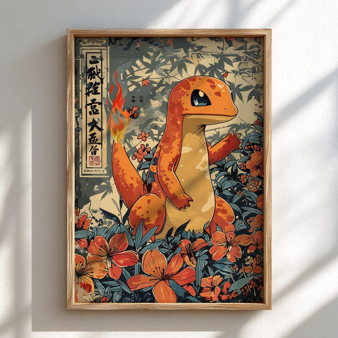 Charmander Pokémon Art Print | Fire Type Wall Art | Cute Lizard Pokémon ...