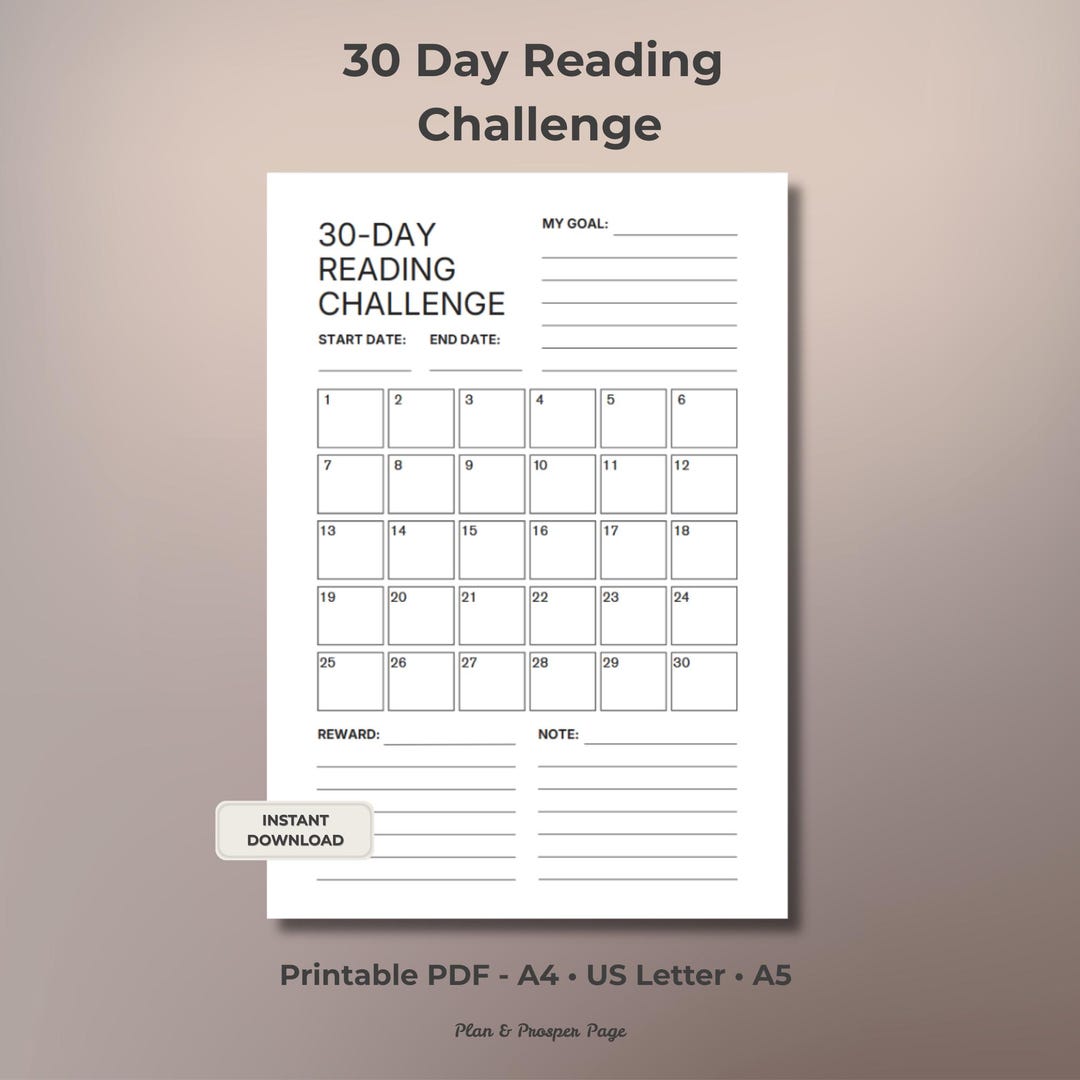 30 Day Reading Challenge Printable | Minimalist Habit Tracker (A4, A5 ...