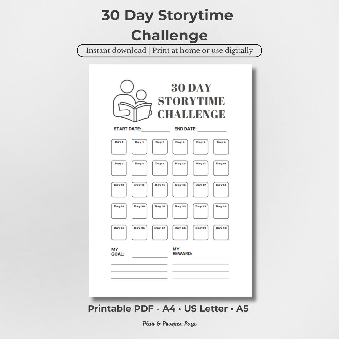 30 Day Storytime Challenge Printable | Reading With Kids Tracker ...