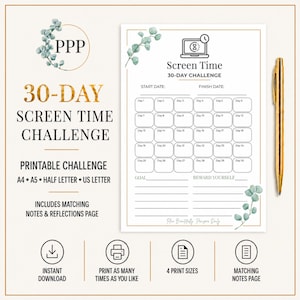 Plan de seguimiento de hábitos imprimible para el reto de 30 días de tiempo frente a la pantalla (descarga en PDF)