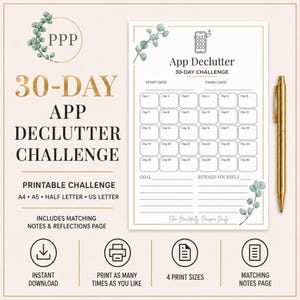 30-Day App Declutter Challenge Printable | Digital Declutter Tracker | Phone Organization PDF