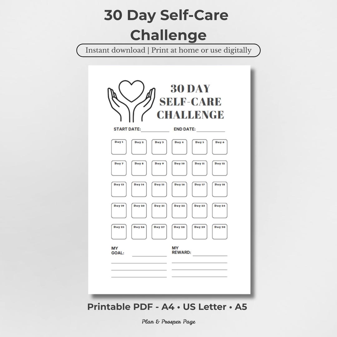 30 Day Self Care Challenge Printable | Wellness Tracker | Mental Health ...