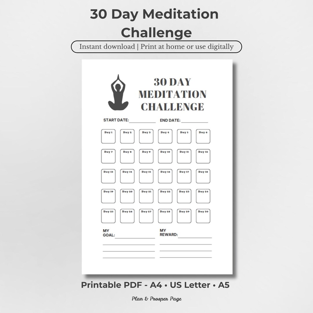 30 Day Meditation Challenge Printable | Calm Habit Tracker ...