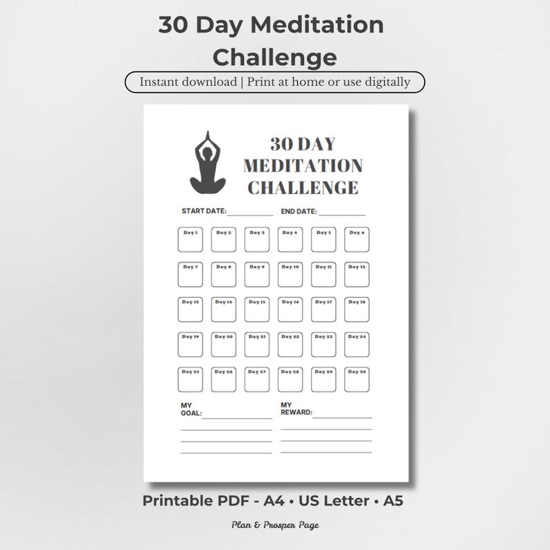 30 Day Meditation Challenge Printable | Calm Habit Tracker ...