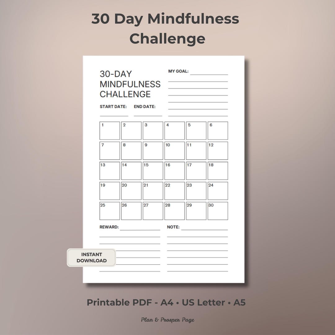 Habit Tracker Journal Printable | 30 Day Mindfulness Challenge | Self ...