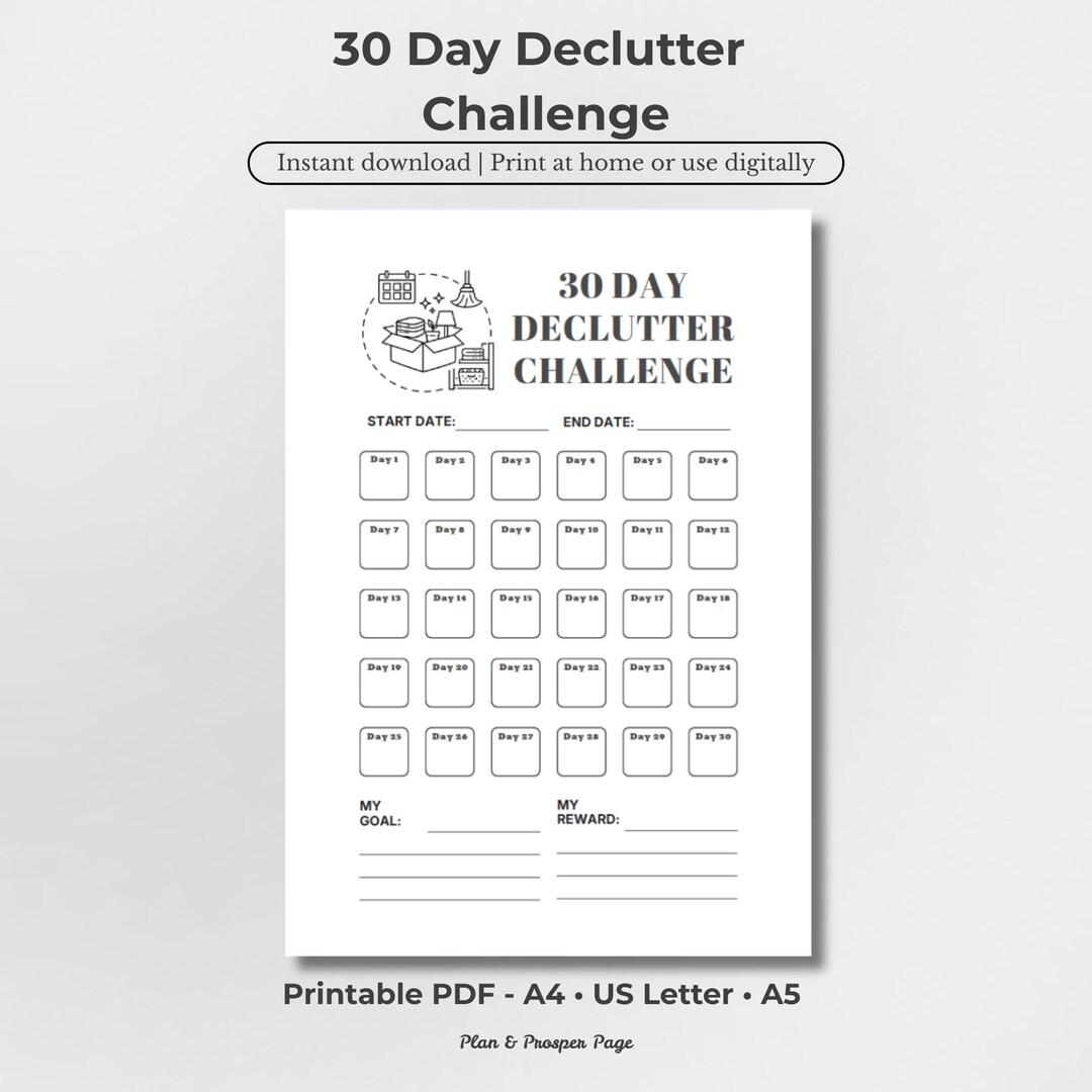 30 Day Declutter Challenge | Minimalist Home Organizing Tracker (PDF ...