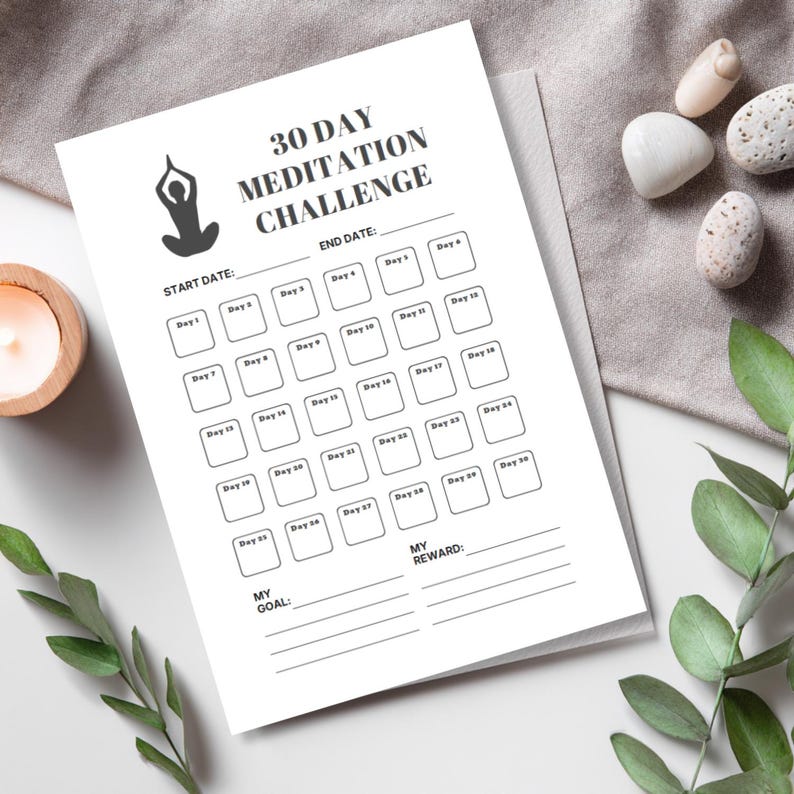 30 Day Meditation Challenge Printable | Calm Habit Tracker ...