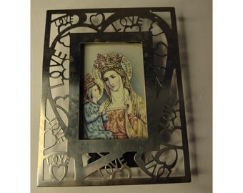 Vintage gerahmte Muttergottes der ewigen Hoffnung Plaque Gold Desktop oder hängen katholisch