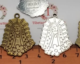 5 pcs Virgencita te Imploro Little Virgin Mary Charm Pendant 30x26mm Antique Bronze or Gold or Silver Lead Free Pewter.SLR0325.
