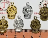 16 pcs per pack 19x12mm Printed Sugar Skull Reversible Charm in color to choose Lead free Pewter.