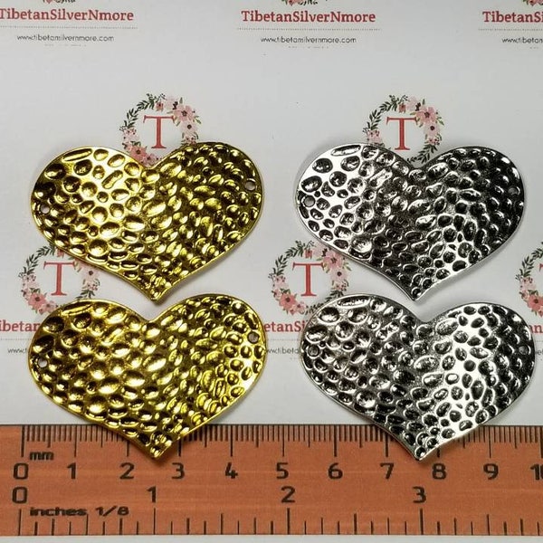 5 Stück pro Packung 41x27mm Gehämmertes Gebogenes Herz Link Antik Silber oder Gold Finish Bleifrei Zinn