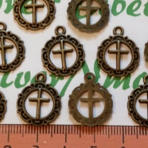 24 pcs per pack of 16mm Small Cut out Cross Coin Charm Antique Bronze or Silver Lead free Pewter