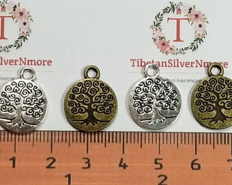 12 pcs per pack 15mm curly Tree of Life Coin Charms Antique Silver, Gold or Bronze Lead free Pewter.
