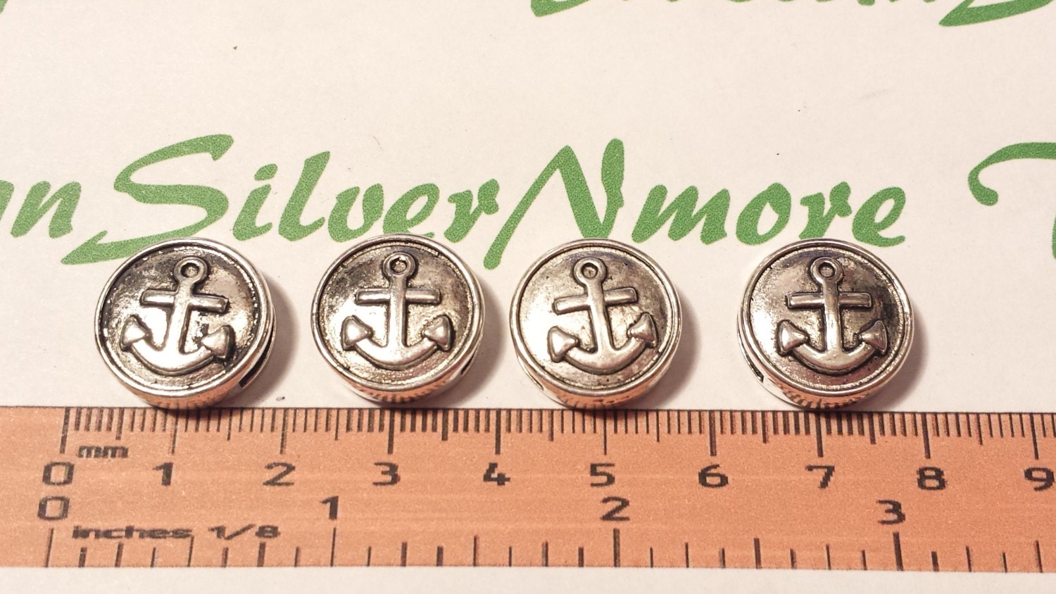 1パックあたり6個 16 mm アンカー ラウンド スライド コイン ビーズ 左から右に穴あけ加工 アンティーク シルバー仕上げ 鉛フリー ピューター