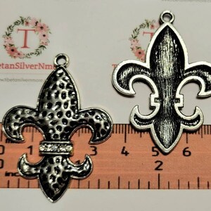 2 pcs per pack 34x48mm Large Fleur De Lis with Clear Rhinestones Pendant Antique Silver Finish Lead Free Pewter image 2