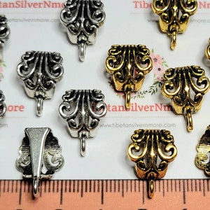 12 pcs per pack 12mm 9x7mm Bail opening 3mm loop Filigree Bail Pewter Antique Silver