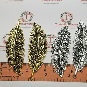 2 pcs per pack 71x22mm Antique Gold or Silver Large Fern leaf Lead Free Pewter. image 3