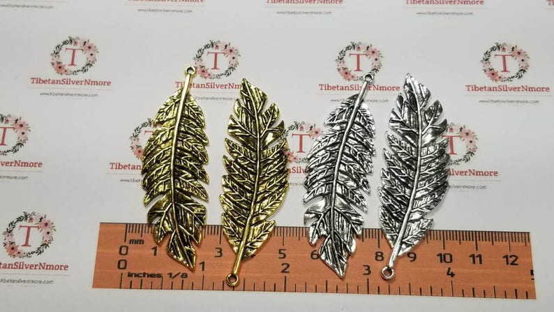 2 pcs per pack 71x22mm Antique Gold or Silver Large Fern leaf Lead Free Pewter. image 3