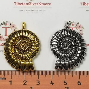 1 st per förpackning 32 x 27 mm Amonitfossilhänge Antik silver- eller guldfinish Blyfri tenn