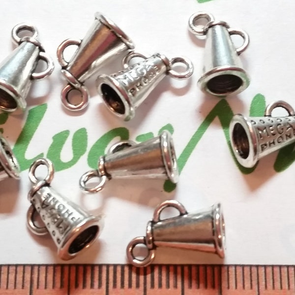 24 pcs per pack 11x7mm Megaphone printed on one side Megaphone Charm Antique Silver Finish Lead Free Pewter