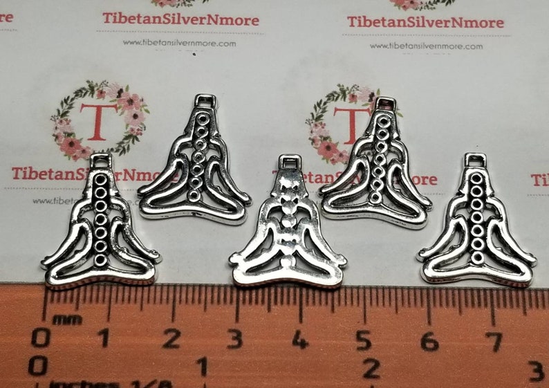 10 pcs per pack 22x18mm Chakra Yoga sitting position Charm Antique Silver Finish Lead free Pewter image 4