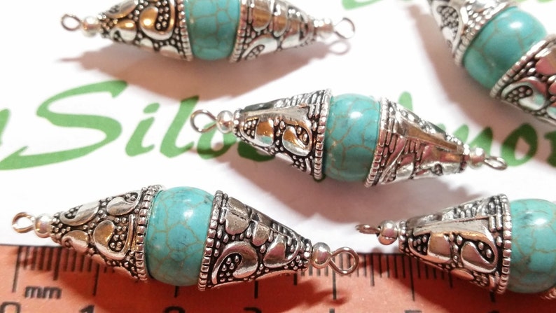 4 pcs per pack 42x11mm Double Cone Turquoise Link Connector Findings Antique Silver Finish Lead free Pewter