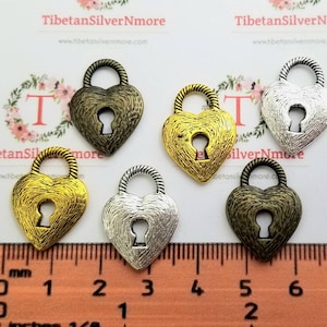 12 pcs per pack 21x15mm Padlock Charm with Key hole in Antique Silver, Gold or Bronze Finish Lead Free Pewter