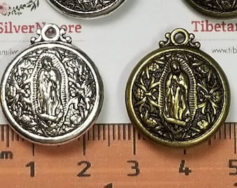 3 pcs per pack 21mm 8mm thickness solids Reversible Lady Guadalupe Medallion Antique Silver or Bronze lead free Pewter