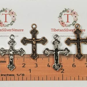 12 pcs per pack 28x21mm One side Crucifix Charm Antique Silver or Copper Finish Lead Free Pewter image 3