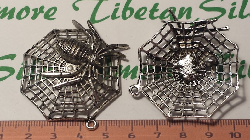 2 pcs per pack 50x49mm Large Spider Web Pendant Antique Silver Finish Lead free Pewter