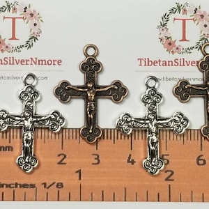 12 pcs per pack 28x21mm One side Crucifix Charm Antique Silver or Copper Finish Lead Free Pewter image 1