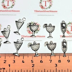 24 pcs per pack 18x14mm Drink Glass charm to choose in Antique Silver Lead Free Pewter image 1