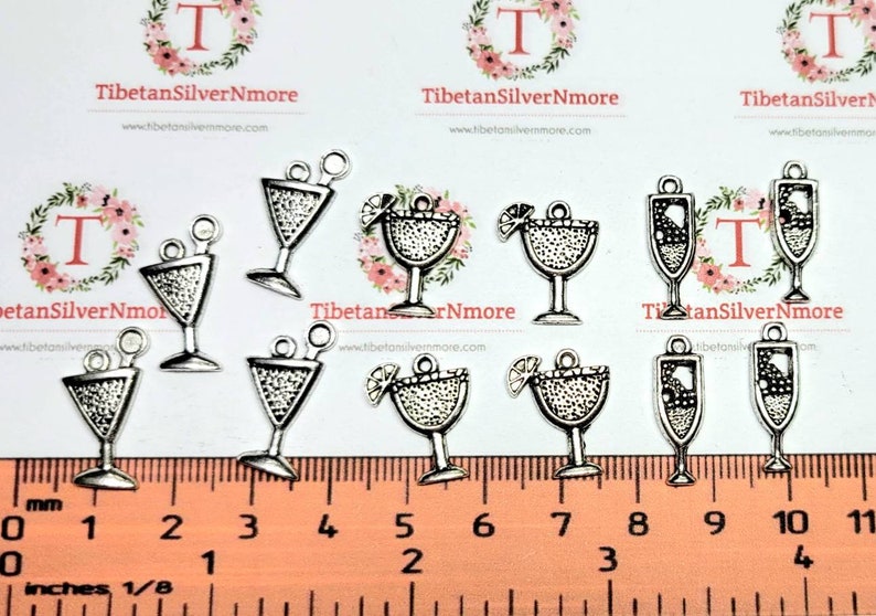 24 pcs per pack 18x14mm Drink Glass charm to choose in Antique Silver Lead Free Pewter image 1