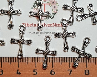 24 pcs per pack 20x13mm 1.5mm Small Cross Charm in Silver finish Lead free Pewter