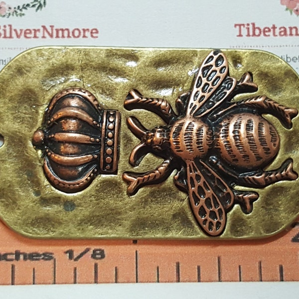 1 piece 54x30mm Queen Bee Dog Tag in Two Tone Antique Copper and Bronze Lead Free Pewter