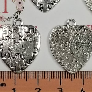 10 pcs per pack 24x20mm One side solids Puzzle in Heart for Autism Awareness Charm Antique Silver Finish Lead Free Pewter
