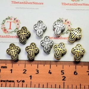 12 pcs per pack 14x10mm Reversible Cross 6mm large hole Bead in Antique Silver, Bronze or Gold Lead Free Pewter image 1