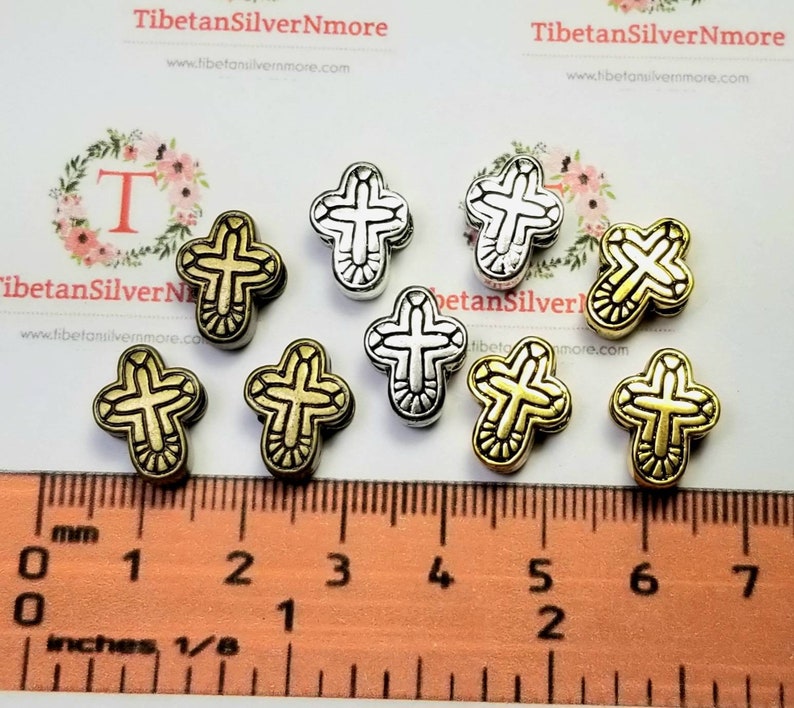 12 pcs per pack 14x10mm Reversible Cross 6mm large hole Bead in Antique Silver, Bronze or Gold Lead Free Pewter image 1